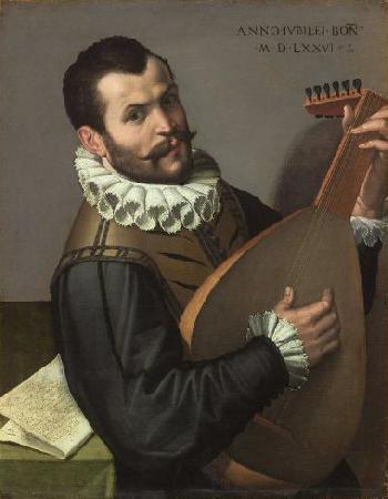 Bartolomeo Passerotti Portrait of a Man Playing a Lute 1576 Bartolomeo Passarotti, Italian oil painting picture